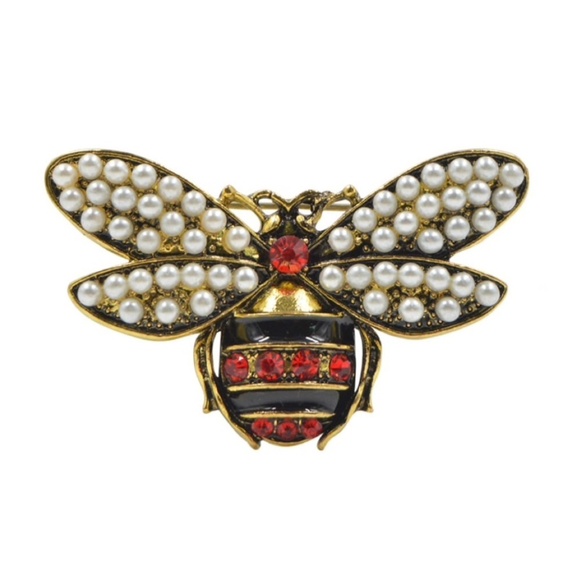 Jewelry - Imitation Pearl & Black Red Bee Brooch: Chic Elegance Meets Natur…